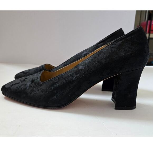 Ann Marino Black Jacquard Block Heel Pumps – Women’s 9.5M - Picture 3 of 10